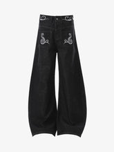 Retro Reverse Design Cloud Embroidered Barrel Jeans