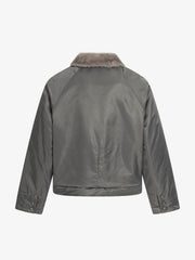 Deconstructed Patchwork Fur Collar Bomber Jacket