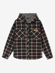 Retro Plaid Patchwork Hooded Work Shirt