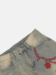 American Retro Hip-Hop Chain Embroidery Jeans