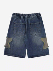 American Retro Patchwork Denim Shorts
