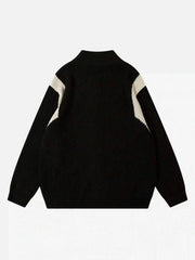 American Style Color Blocking Zipper Cardigan