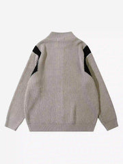 American Style Color Blocking Zipper Cardigan