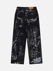 Americana Graffiti Letter Print Jeans