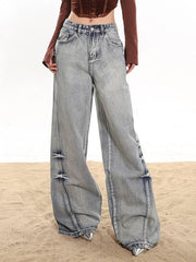 Arc-Stitched Washed Jeans