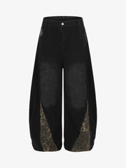 Leopard Print Paneled Loose-Fitting Scimitar Jeans
