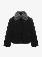 Vintage Drawstring Design Fur Collar Padded Jacket