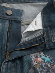 RO Chain Hole 3D Printed Baggy Jeans