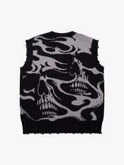 High Street Dark Skull Frayed-edge V-neck Sweater Vest