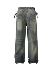 Washed Distressed Waistband Straight Jeans