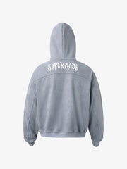 Vintage Suede Letter Embroidered Cropped Hooded Sweatshirt