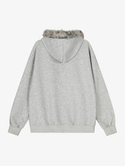 Street Punk Letter Print Fur Collar Hooded Sweatshirt