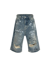 Ripped Hand-Painted Graffiti Ripped Jorts