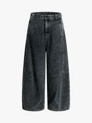 Washed Dirty Dyed Pleated Barrel Jeans