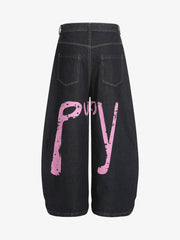 Retro Stitching Graffiti Letters Machete Jeans