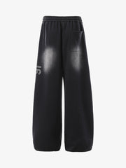 French Terry Distressed Gradient Drawstring Wide Leg Pants