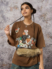 Badge Print Distressed Short Sleeve T-Shirt
