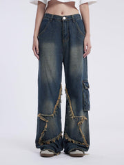Basic Star Fringe Loose Jeans