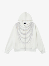 Retro Digital Chain Print Cardigan Zipper Hooded Sweatshirt