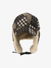 Vintage Plaid Patchwork Fleece Lined Trapper Hat