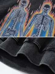 Burning Retro Skull Skeleton Graphic Hoodie