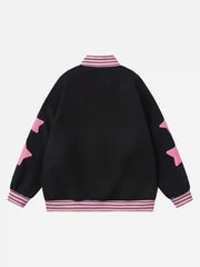 Buttoned Star Embroidered Baseball Jacket