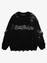 High Street Ripped Raw Edge Knitted Letter Jacquard Sweater