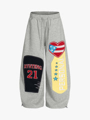 Hip-Hop Patch Embroidered Wide-Leg Sweatpants