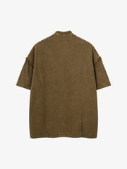 Rivet Deconstructed Split Stitching Denim Short-Sleeved Shirt