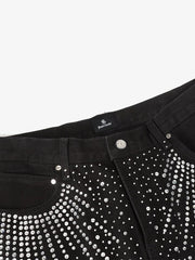 Retro Denim Full Rhinestone Design Baggy Jeans