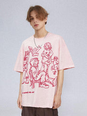Cartoon Line Character Print Tee