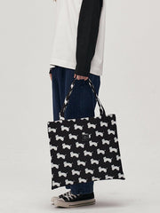 Cat Print Canvas Shoulder Bag