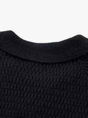 Retro Knitted Lapel V-Neck Contrast Striped Sweater