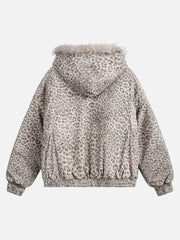Cheetah Print Mink Fur Hooded Jacket