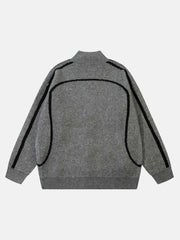 Contrast Color Racing Zip-Up Cardigan