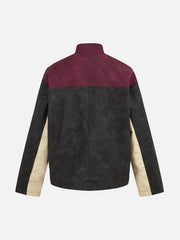 Contrast Color Suede PU Leather Jacket