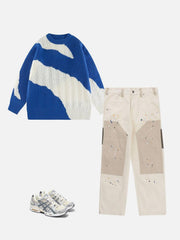 Contrast Irregular Design Knit Sweater