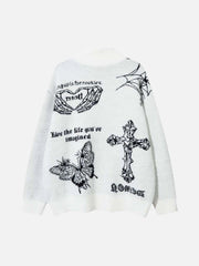 Cross Heart Butterfly Jacquard Cardigan