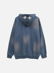 Cross Lettering Embroidery Washed Hoodie