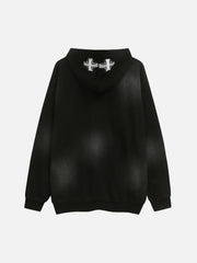 Cross Lettering Embroidery Washed Hoodie