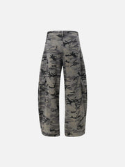 Curved Leg Paneled Camouflage Cargo Pants