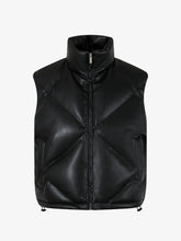 Minimalist Faux Leather Stand Collar Puffer Vest