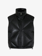 Minimalist Faux Leather Stand Collar Puffer Vest