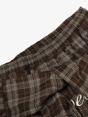 Street Pleated Waistband Plaid Check Barrel Pants