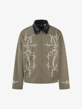 Street Gothic PU Leather Collar With Thorn Print Jacket
