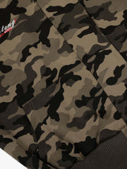 Camouflage Embroidery Patchwork Cardigan Fur Collar Hooded Sweatshirt