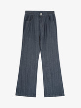 Vintage Denim Striped Texture Flare Jeans
