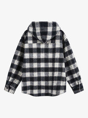 Vintage Black And White Plaid Angel Embroidered Hooded Shirt
