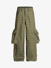 Retro Plaid Multi-pocket Cargo Pants