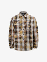 Distressed Mottled Plaid Human Figure Long Sleeve Shirt